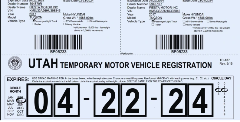 Ejemplo de las Placas temporales de dealer Utah Ejemplo actualizado de las Placas temporales de dealer Utah