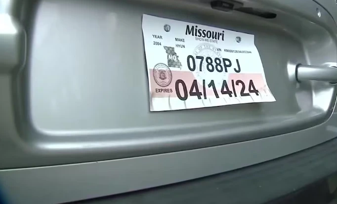 Nuevas placas temporales Missouri Ejemplo de Nuevas placas temporales Missouri