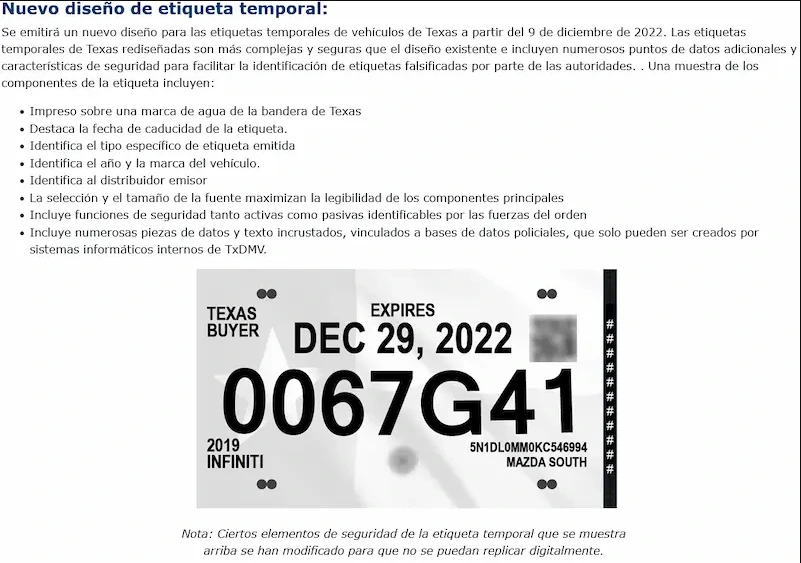 Qué se necesita para sacar placas temporales nuevas en Texas