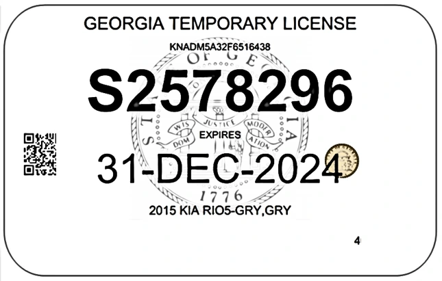 placas temporales cerca de mí en Georgia 2024 Ejemplo de placas temporales en Georgia