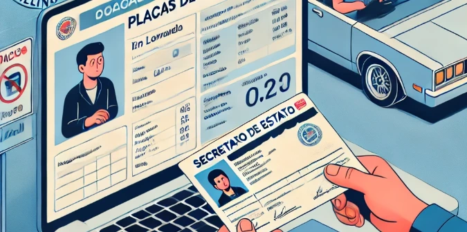 Solicitud de placas en línea en Illinois Captura de pantalla de un usuario completando el formulario de solicitud de placas en línea en el sitio web del Secretario de Estado de Illinois.