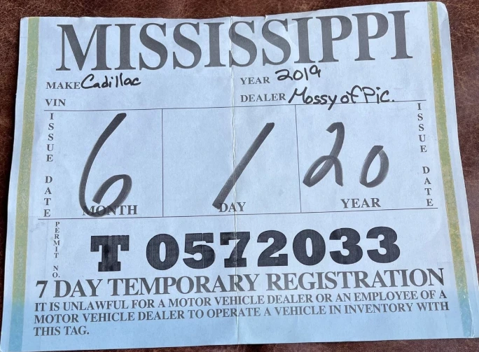 ejemplo de placas temporales en Mississippi Modelo de ejemplo de placas temporales en Mississippi