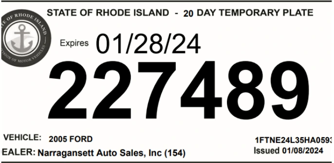 ejemplo de placas temporales en Rhode Island Modelo de ejemplo de placas temporales en Rhode Island