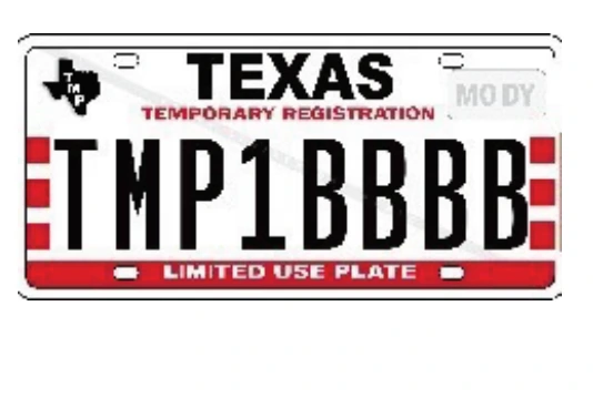 Placa de matrícula temporal Texas Ejemplo de Placa de matrícula temporal Texas