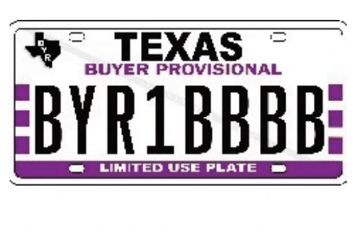 Placa provisional para compradores Texas Ejemplo de Placa provisional para compradores Texas